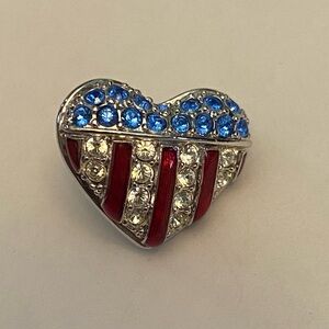 Swarovski Crystal Patriotic Heart Red/White/Blue Heart Pin